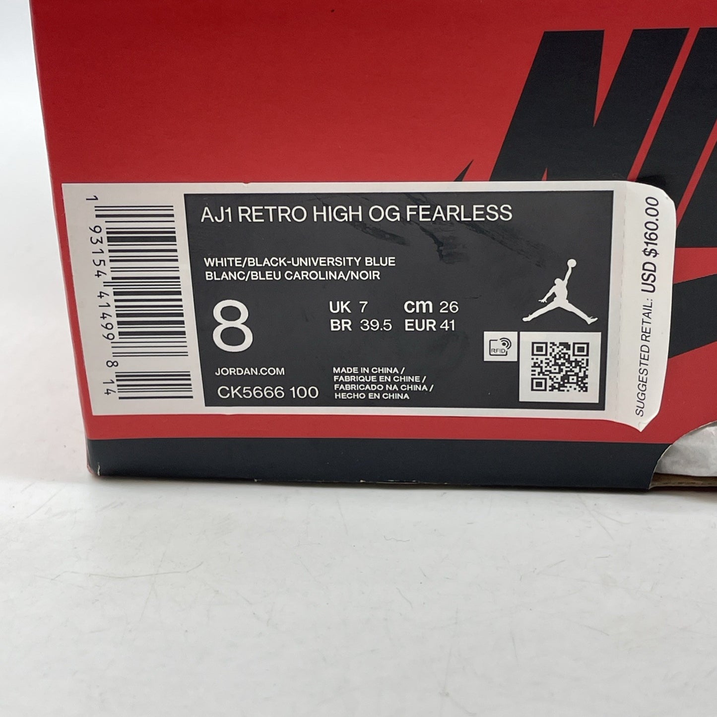 Size 8 - Jordan 1 Retro OG High Fearless White Black Leather (CK5666-100)
