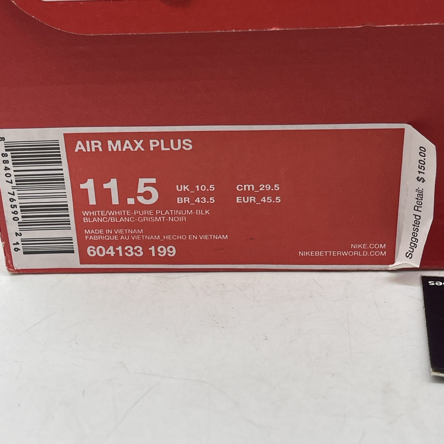 Size 11.5 - Nike Air Max Plus Pure Platinum White Leather (604133-199)