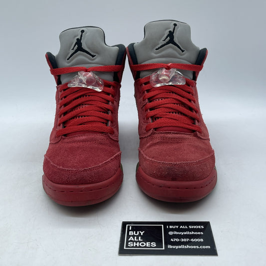 Size 7Y(GS) - Jordan 5 Retro Mid Red Suede Black (440888-602)