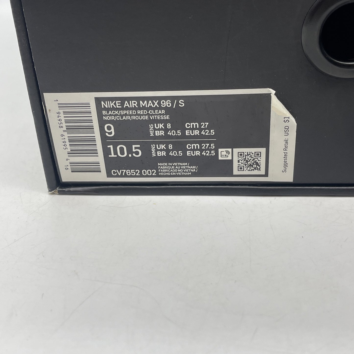 Size 9 - Nike Supreme x Air Max 96 Black Red Suede Leather (CV7652-002)