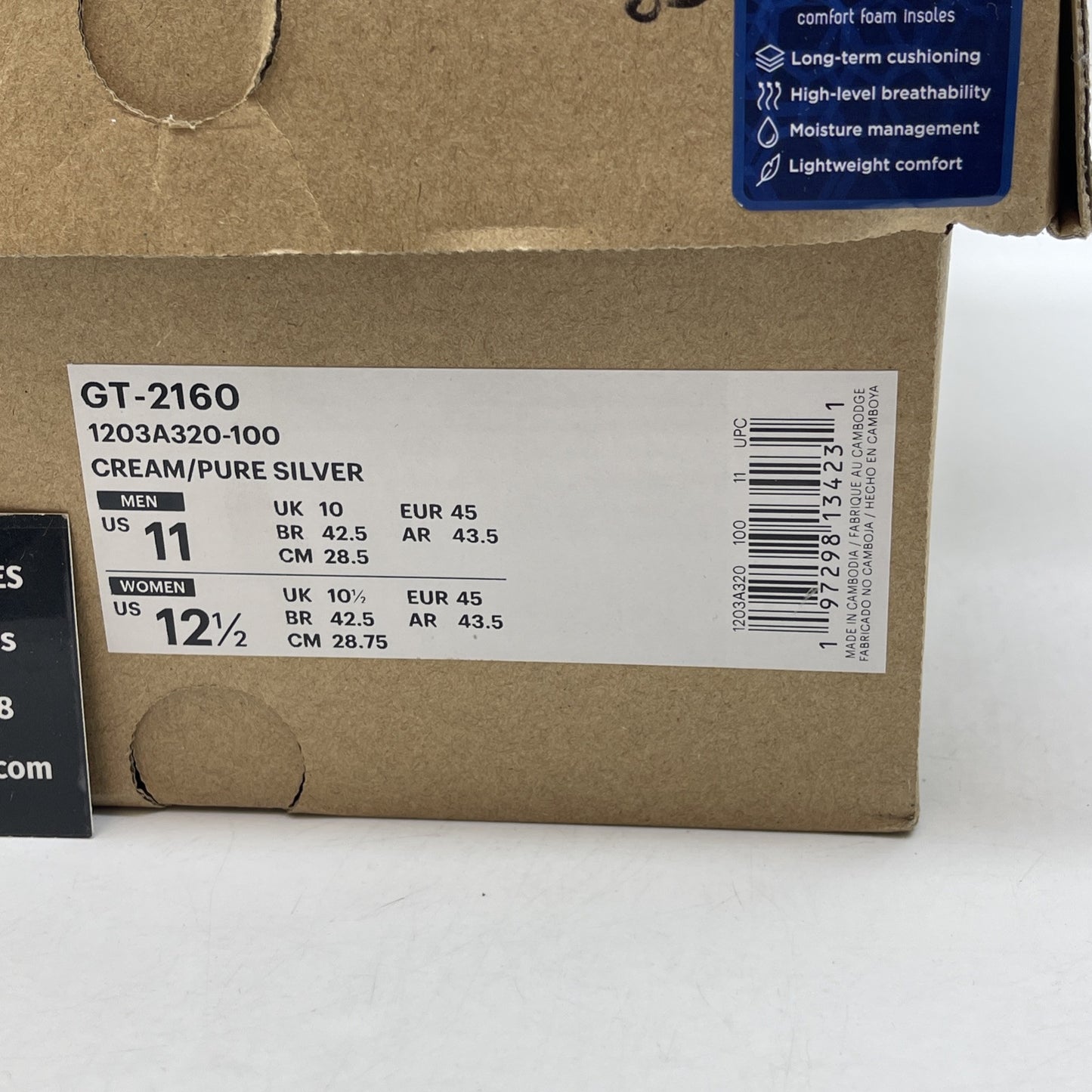Size 11 - ASICS GT 2160 Cream Silver Gold White Suede Leather (GT-2160)