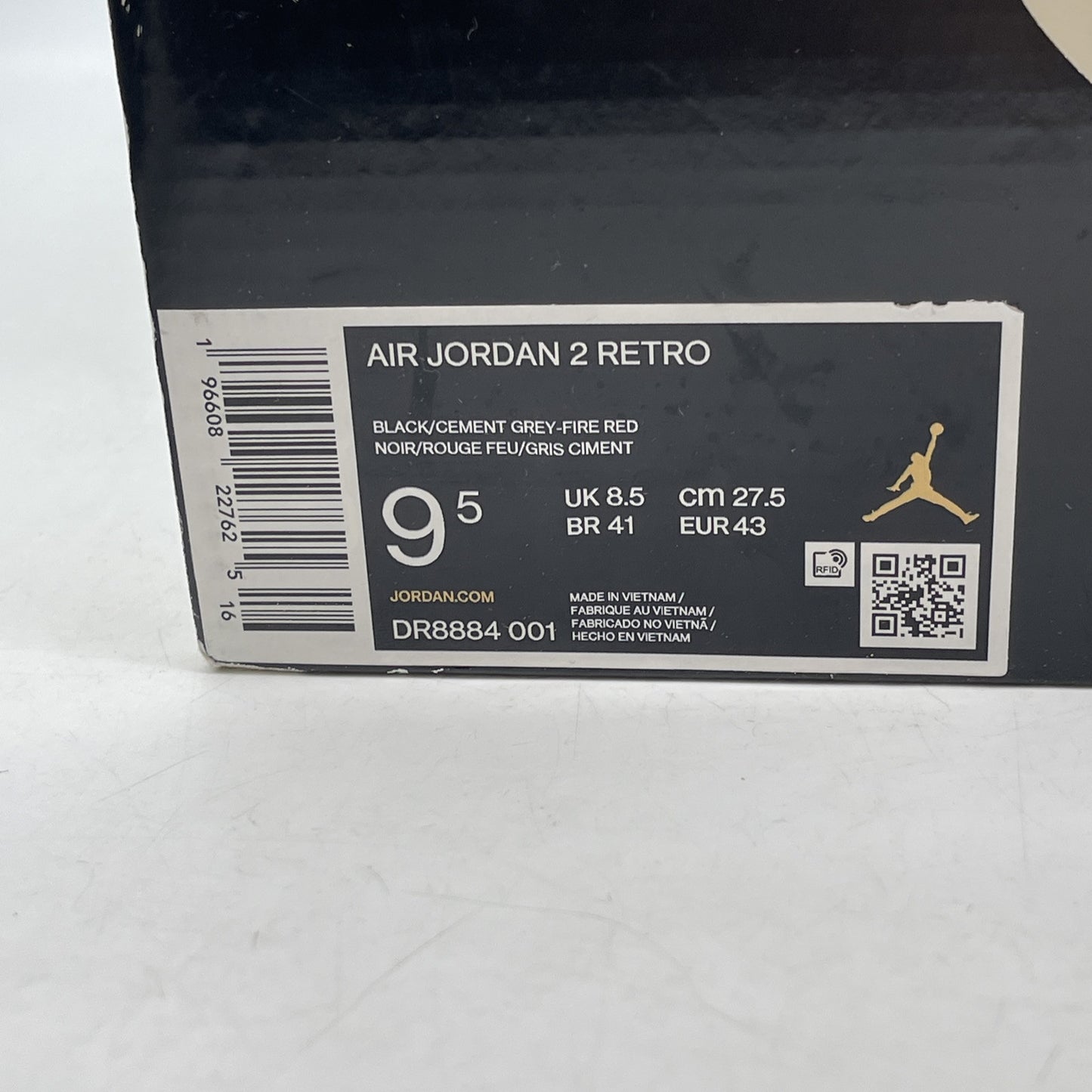 Size 9.5 - Air Jordan 2 Retro Black Cement Grey Red Leather (DR8884-001)