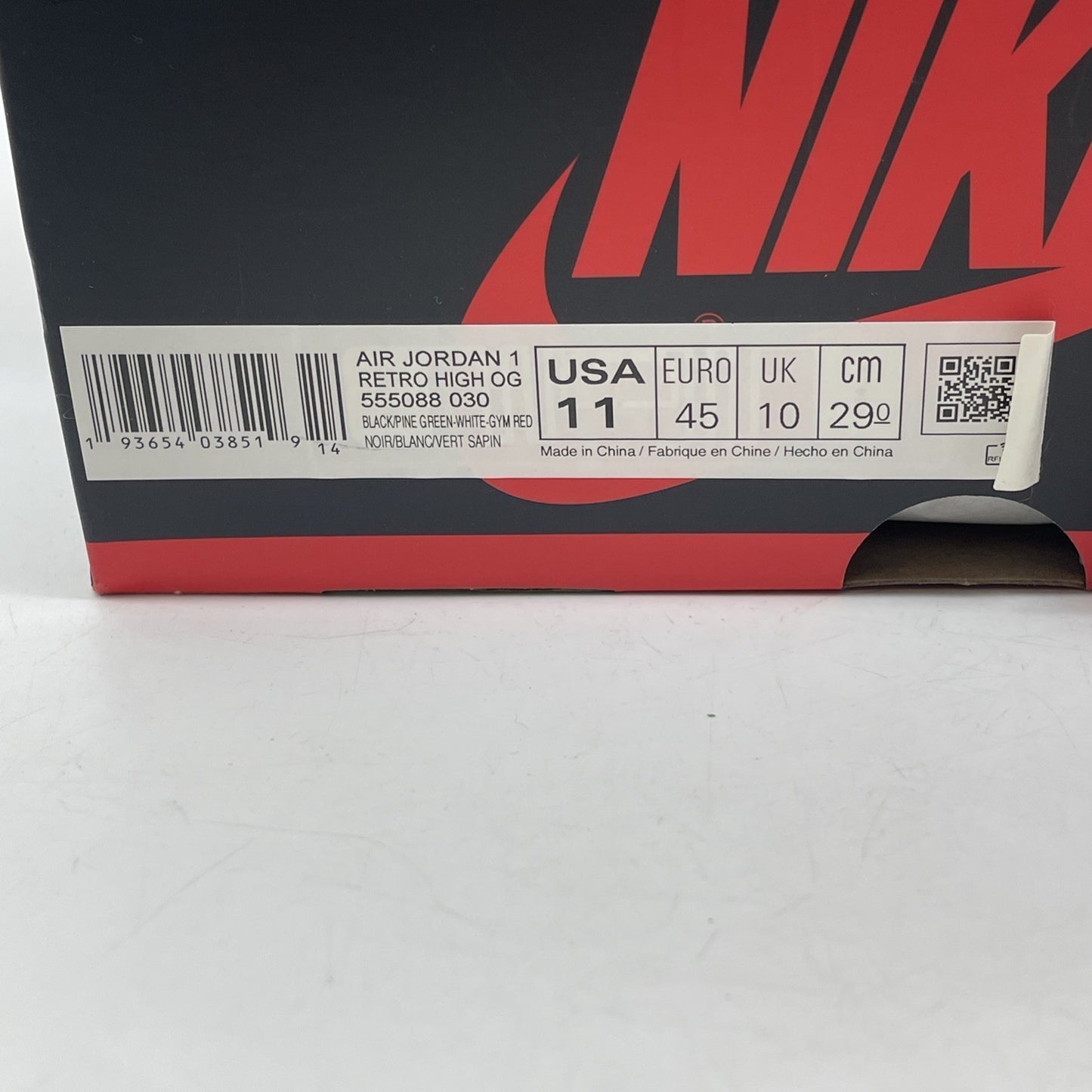 Size 11 - Jordan 1 Retro OG High Pine Green 2.0 Black Leather (555088-030)