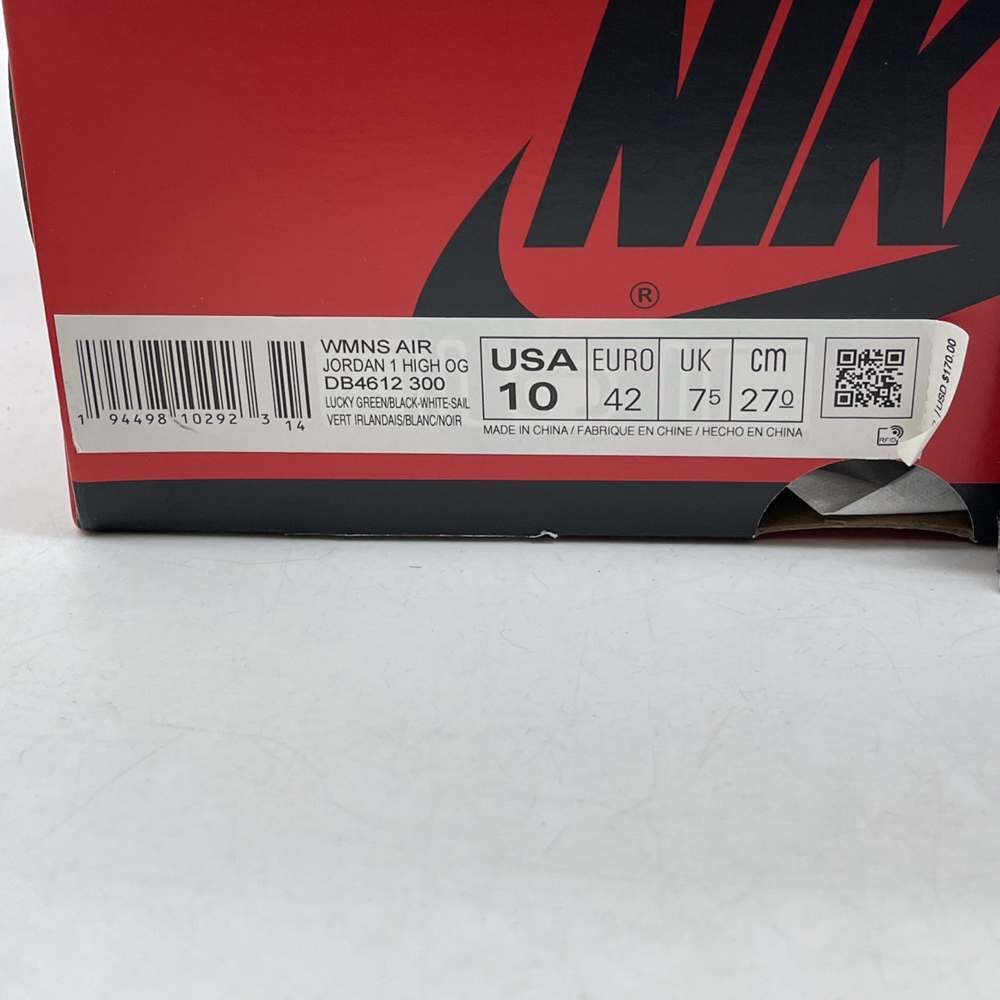 Size 10W - Air Jordan 1 Retro OG High Lucky Green White Leather (DB4612-300)