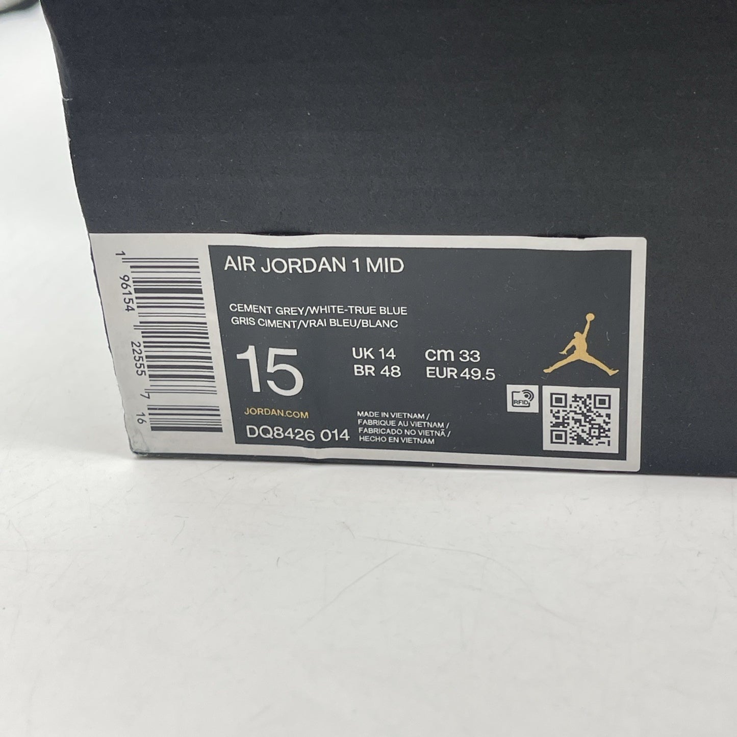 Size 15 - Jordan 1 Mid Cement True Blue White Grey Leather (DQ8426-014)