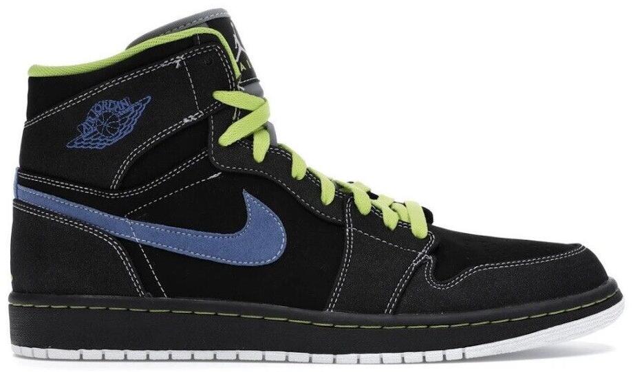 Size 9.5 - Air Jordan 1 Retro High Black Cyber Green Blue Suede (332550-005)