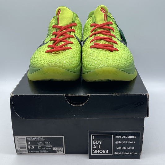 Size 8 - Nike Zoom Kobe 6 Protro Low Grinch Black Red Suede Leather (CW2190-300)