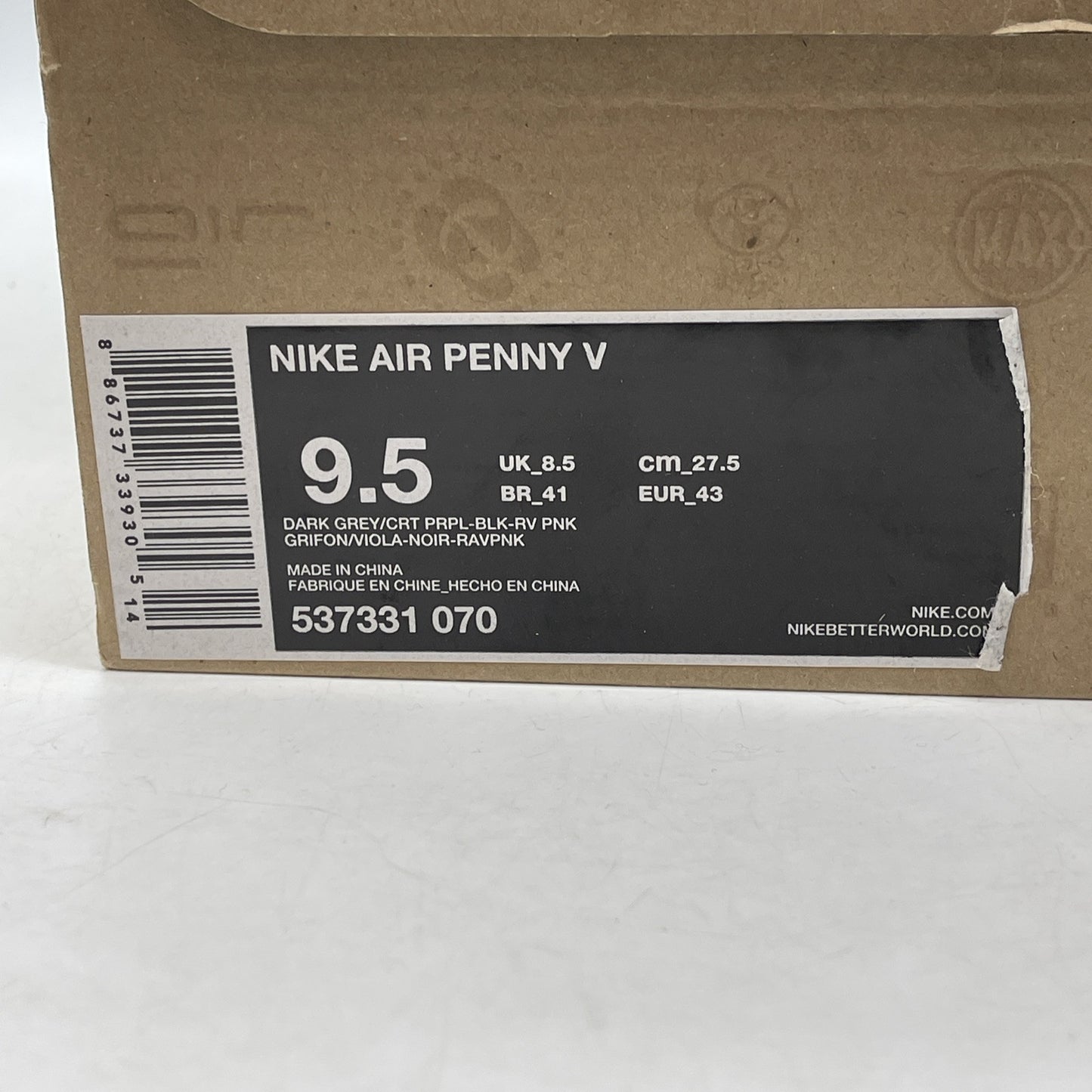 Size 9.5 - Nike Air Penny 5 Phoenix Black Grey Purple (537331-070)