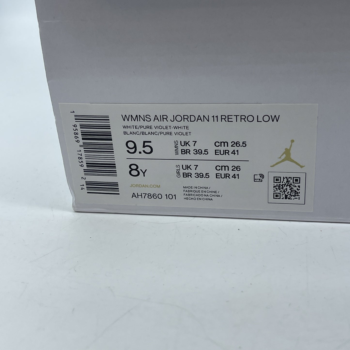 Size 9.5W - Air Jordan 11 Retro Low Pure Violet Purple White Leather AH7860-101