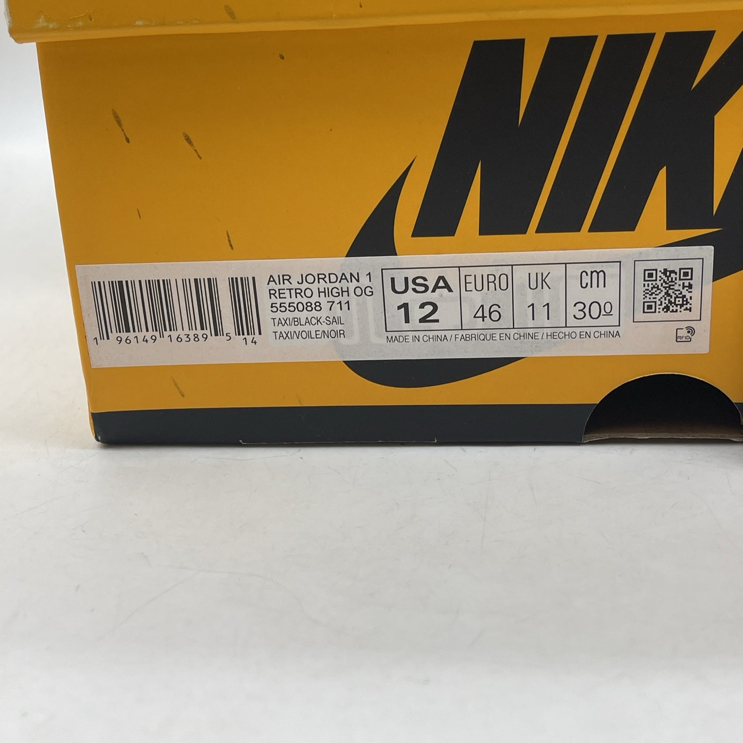 Size 12 - Jordan 1 Retro OG High Yellow Toe White Black (555088-711)