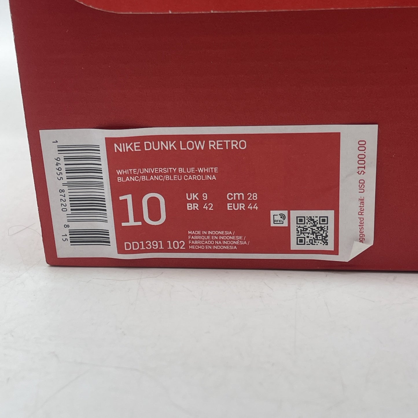 Size 10 - Nike Dunk Low University Blue White leather (DD1391-102)