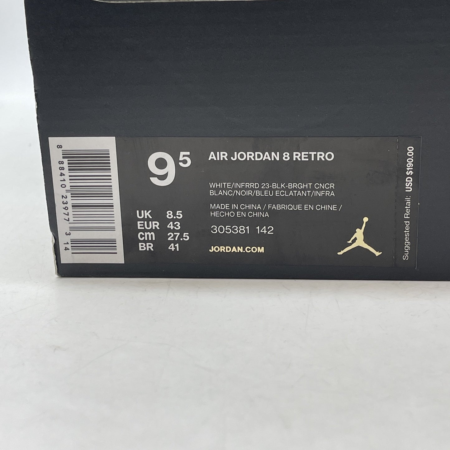 Size 9.5 - Air Jordan 8 Three-Peat White Black Suede Leather (305381-142)