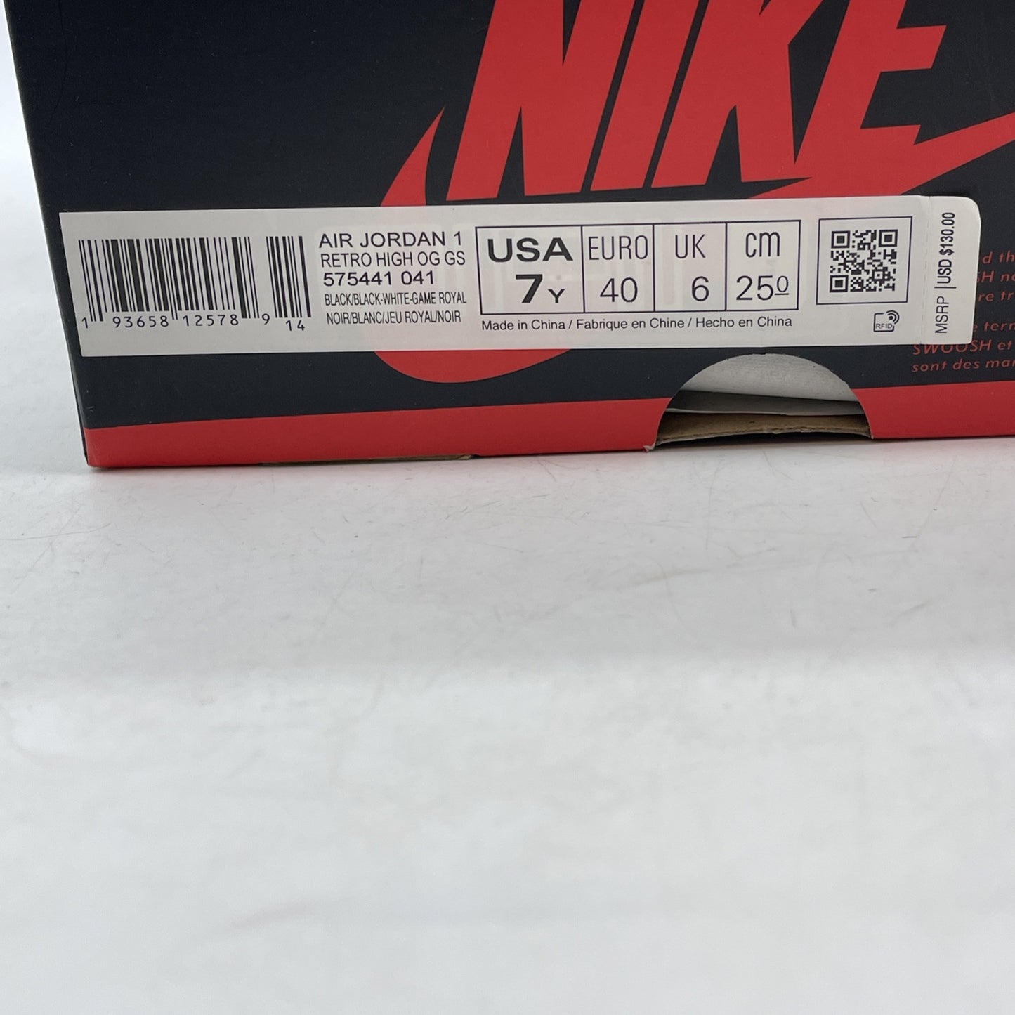 Size 7Y - Jordan 1 Retro OG High Royal Toe Blue White Leather (575441-041)