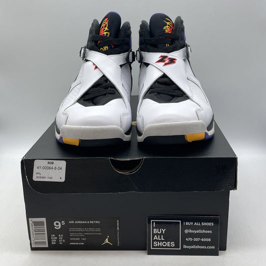 Size 9.5 - Air Jordan 8 Three-Peat White Black Suede Leather (305381-142)