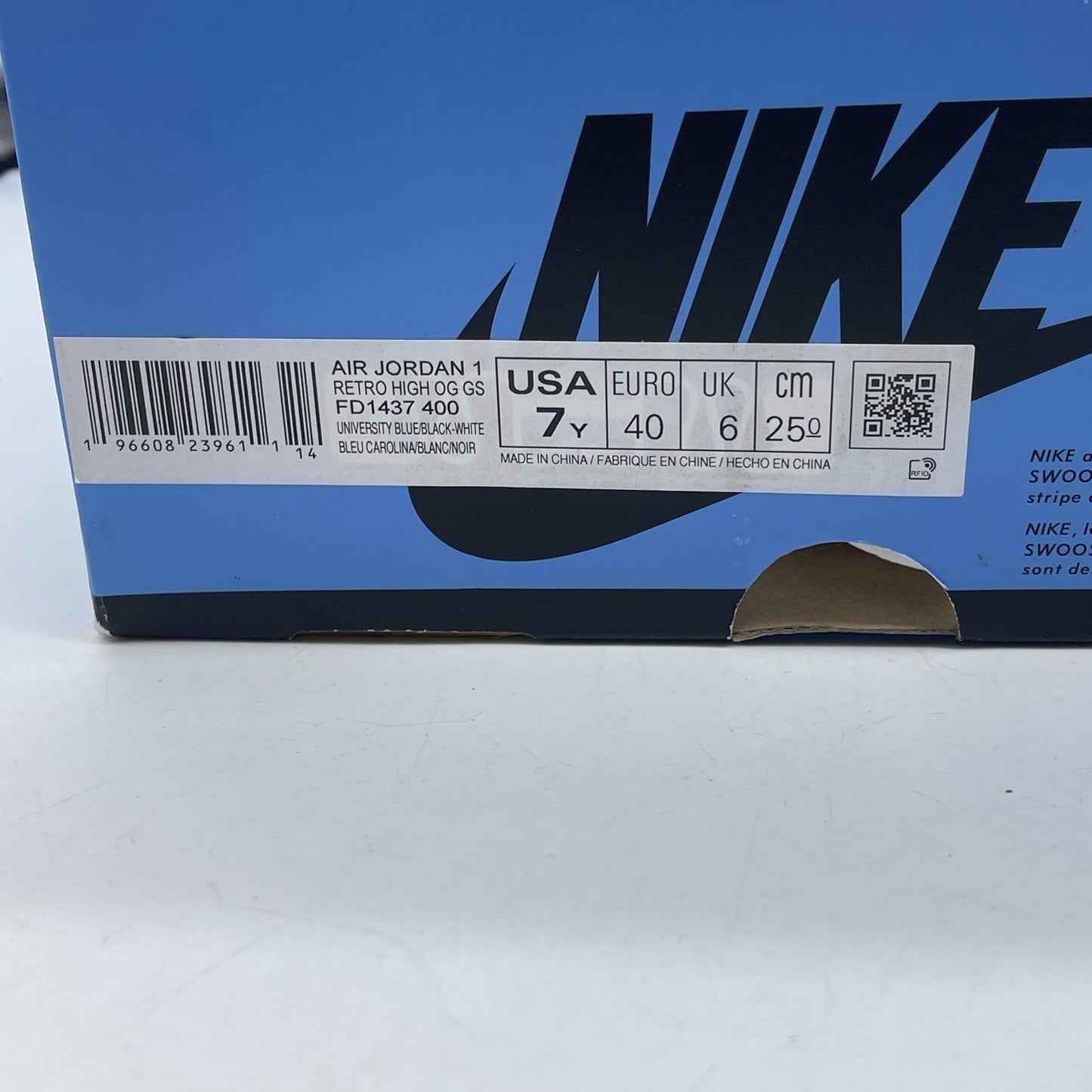 Size 7 (GS) - Jordan 1 High Retro OG UNC Toe Blue Black Leather (FD1437-400)