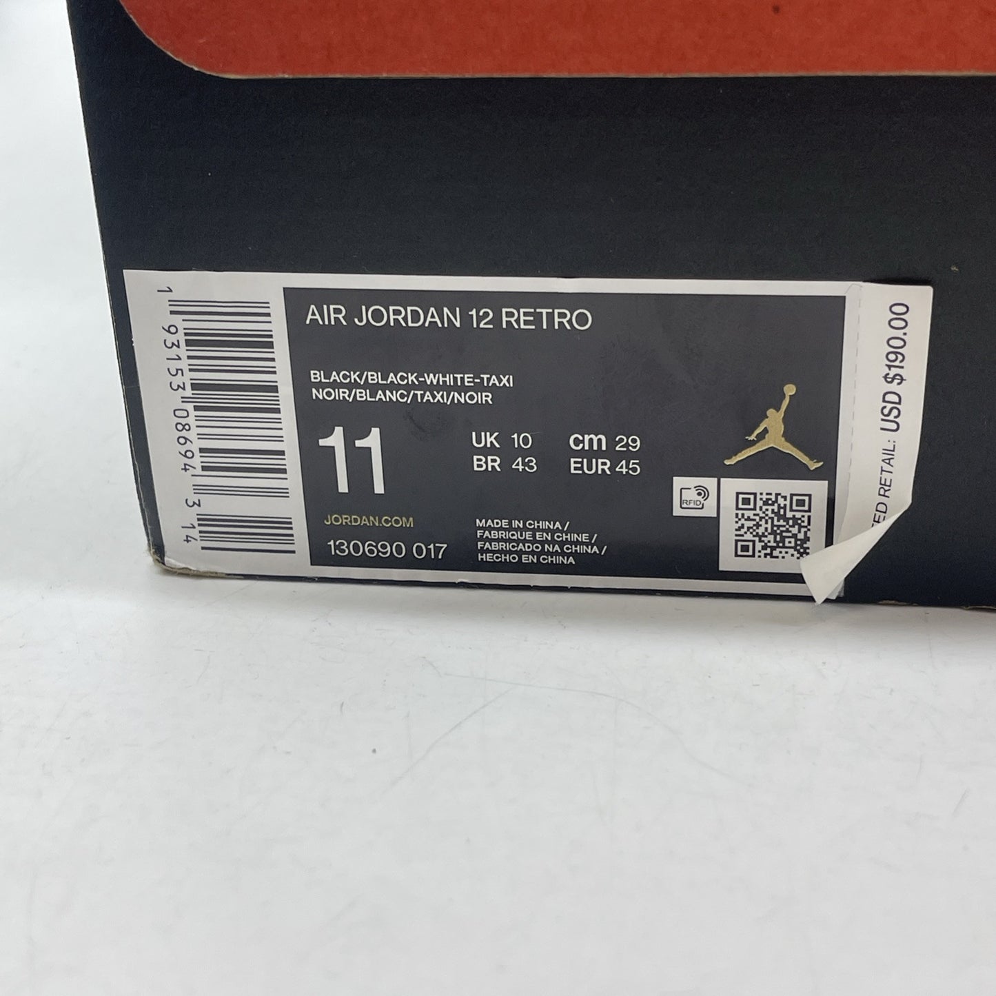 Size 11 - Air Jordan 12 Retro Reverse Taxi Black Suede Leather (130690-017)