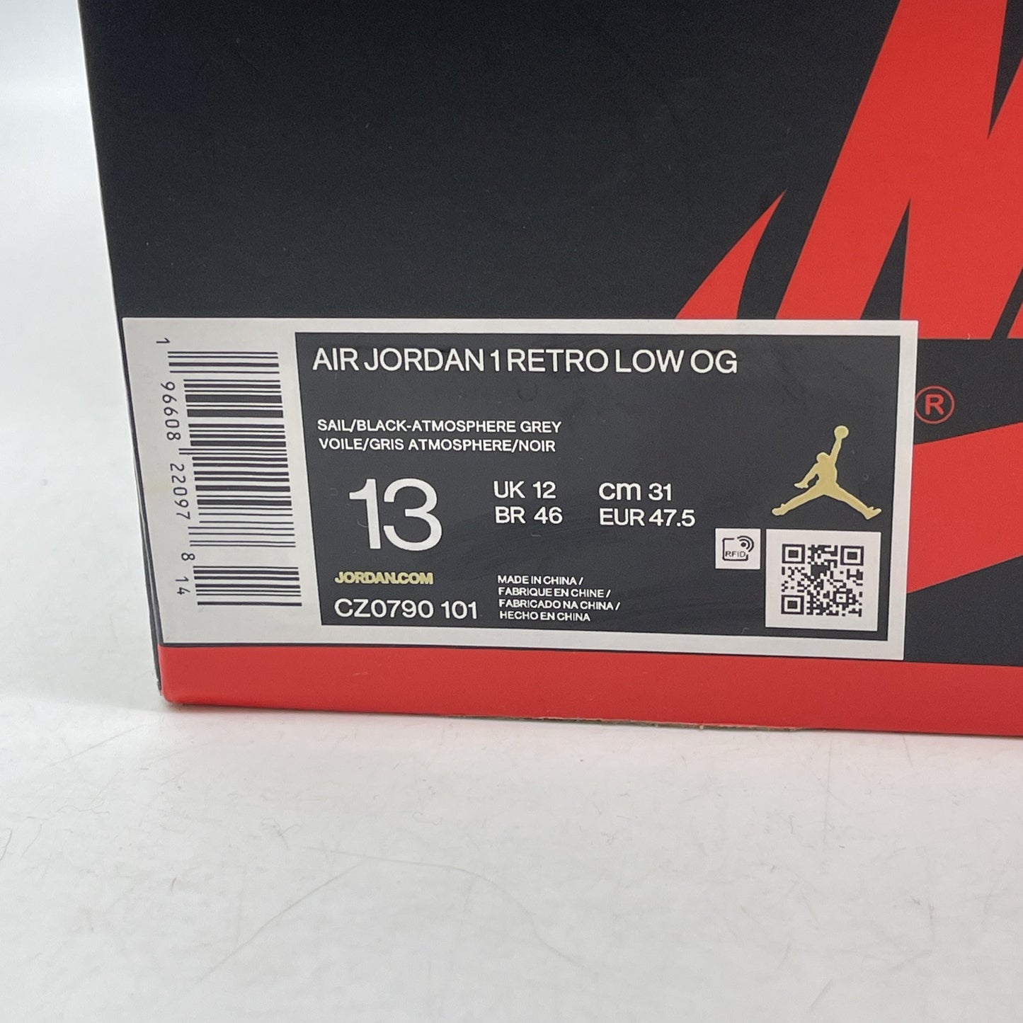 Size 13 - Air Jordan 1 Retro OG Low Atmosphere Grey White Black (CZ0790-101)