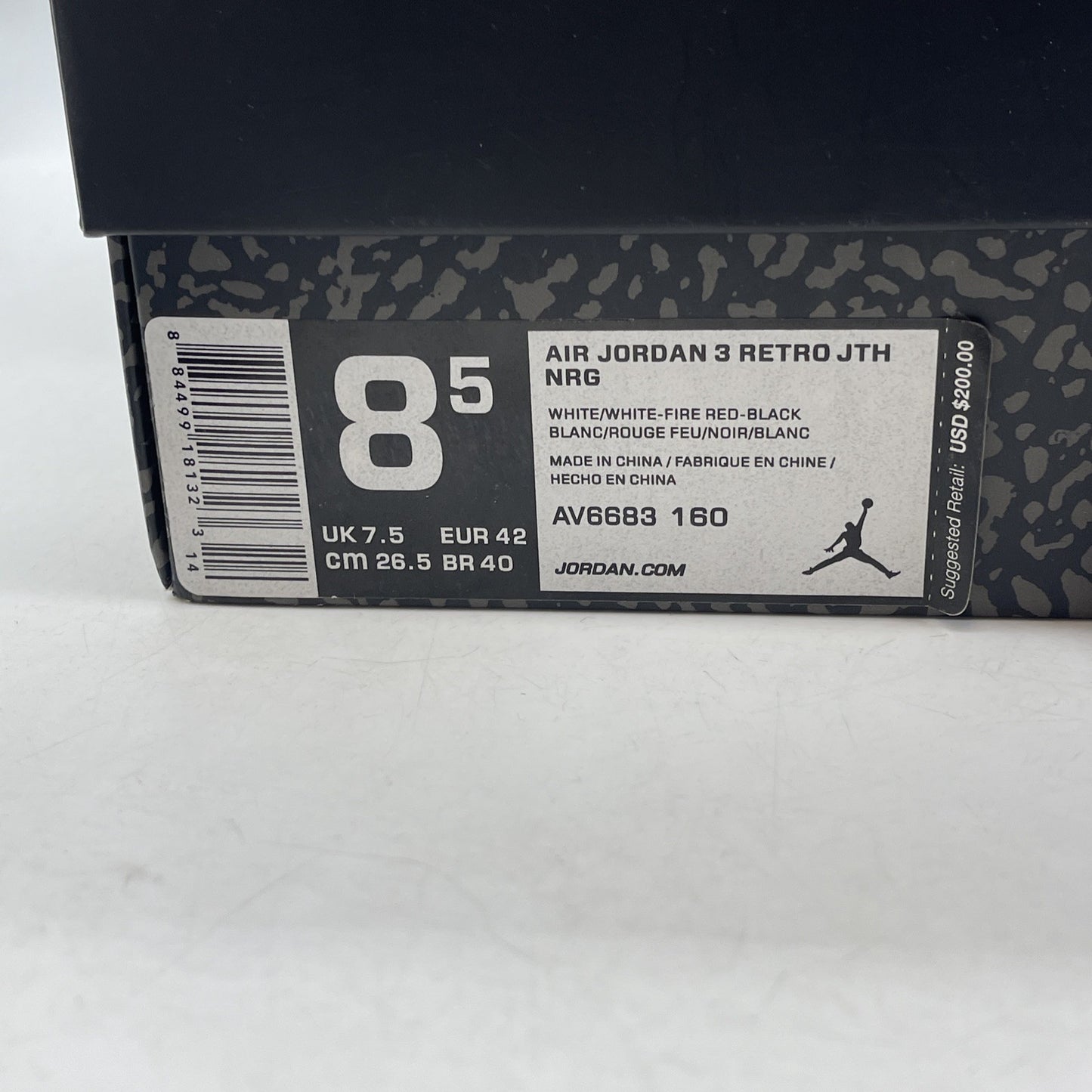 Size 8.5 - Air Jordan 3 Retro JTH NRG White Cement Suede Leather (AV6683-160)