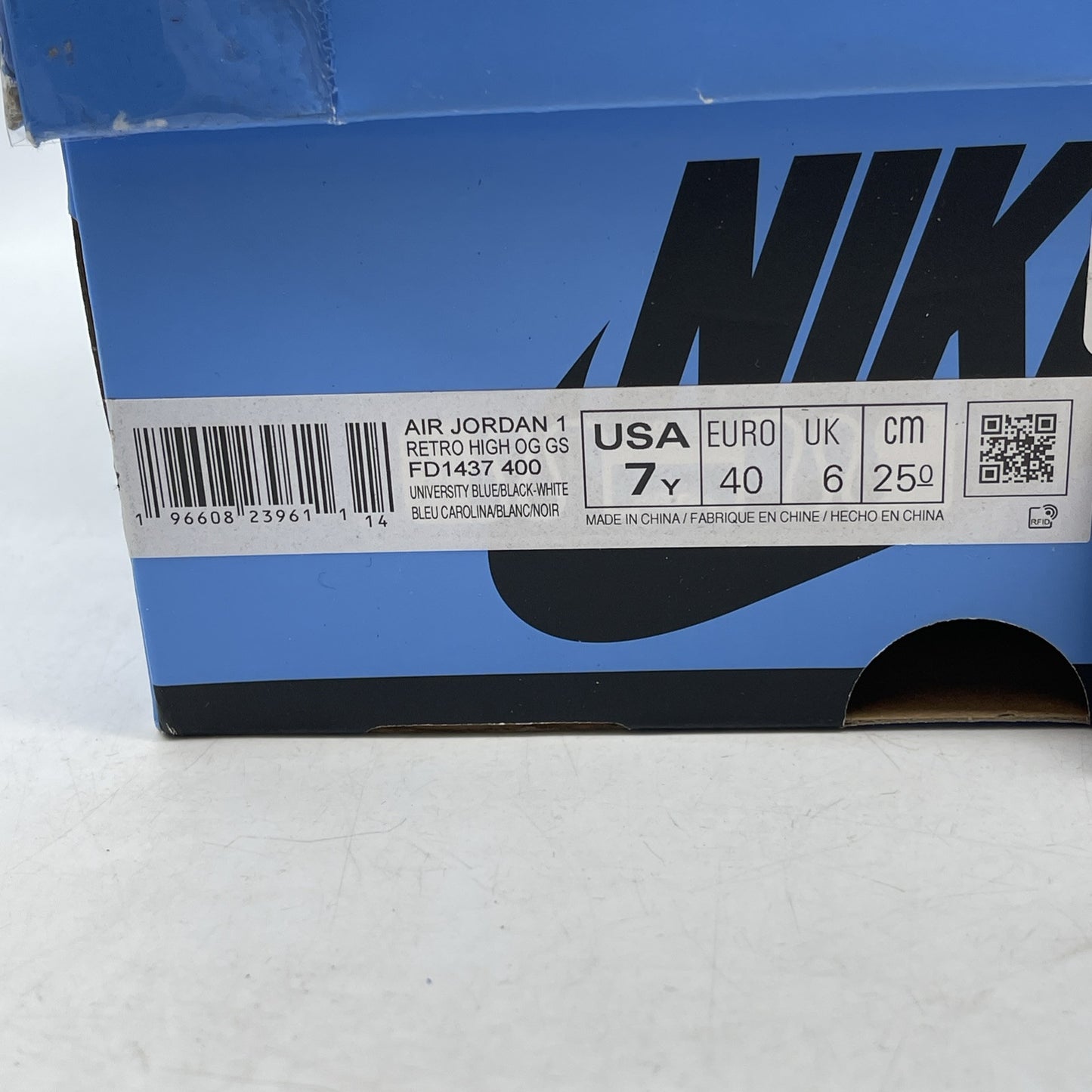 Size 7Y (GS) - Jordan 1 High Retro OG UNC Toe Blue Black Leather (FD1437-400)