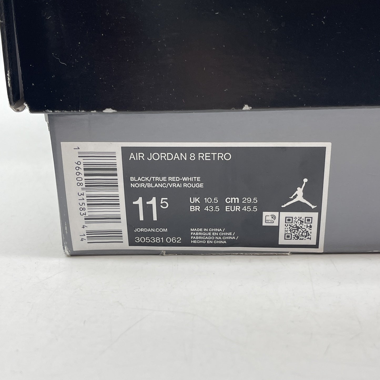 Size 11.5 - Jordan 8 Retro Mid Playoff Black White Black (305381-062)