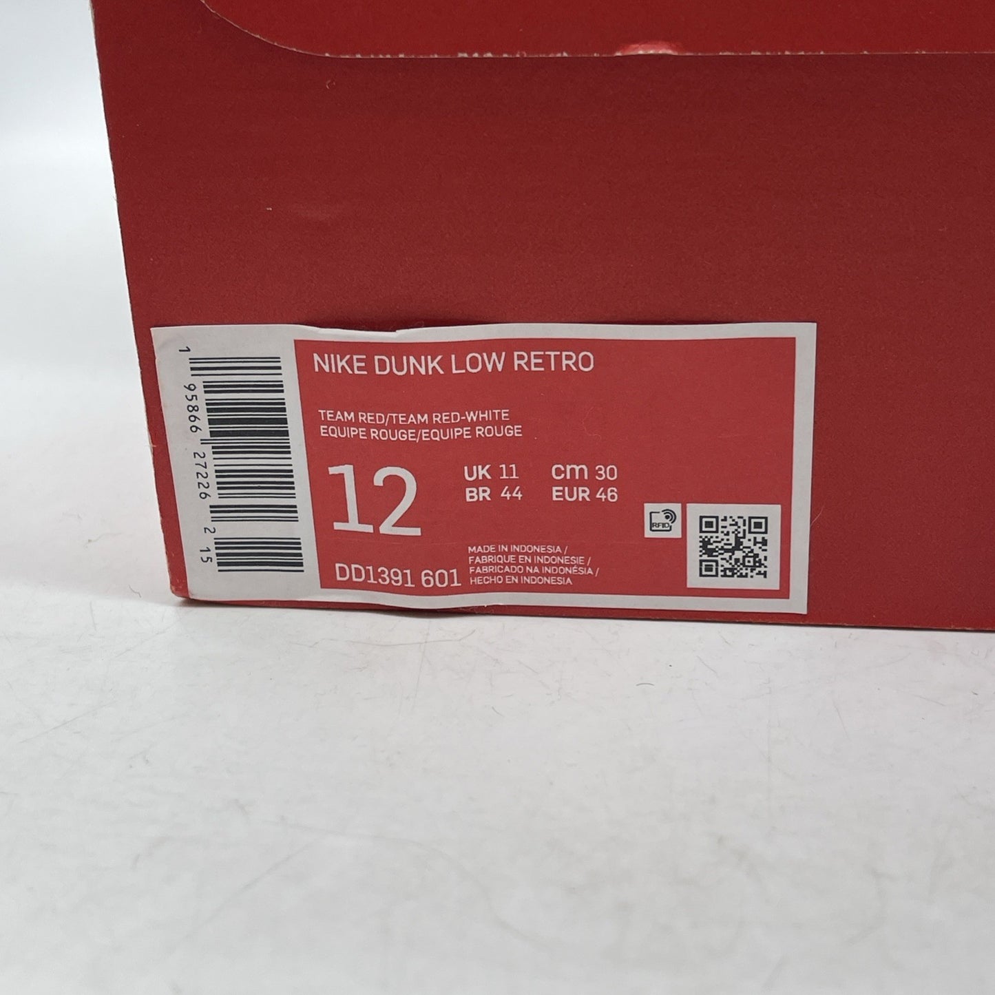 Size 12 - Nike Dunk Low Team Red White Leather (DD1391-601)