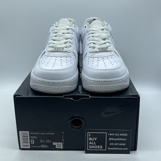 Size 9 - Nike Air Force 1 x Supreme Low Box Logo - White Red Leather -CU9225-100