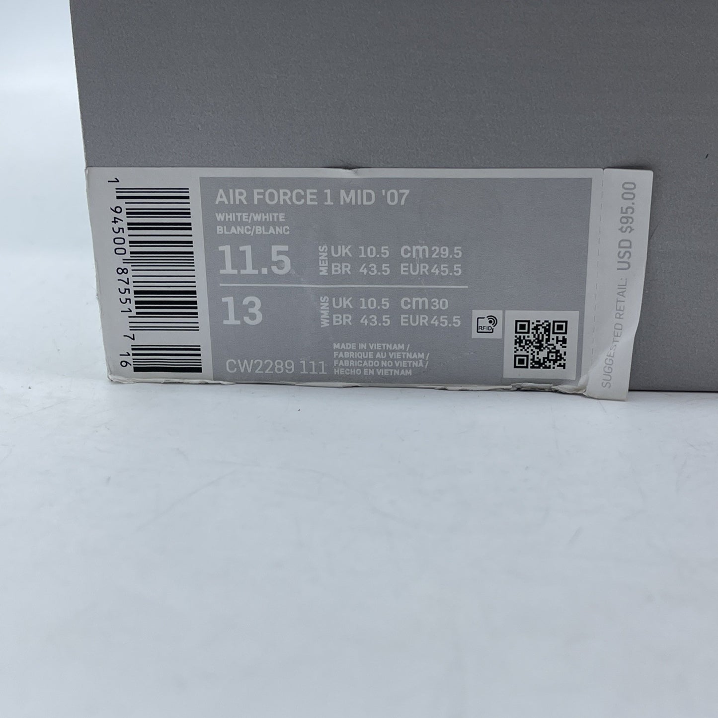 Size 11.5 - Nike Air Force 1 '07 Mid Triple White Suede Leather (CW2289-111)