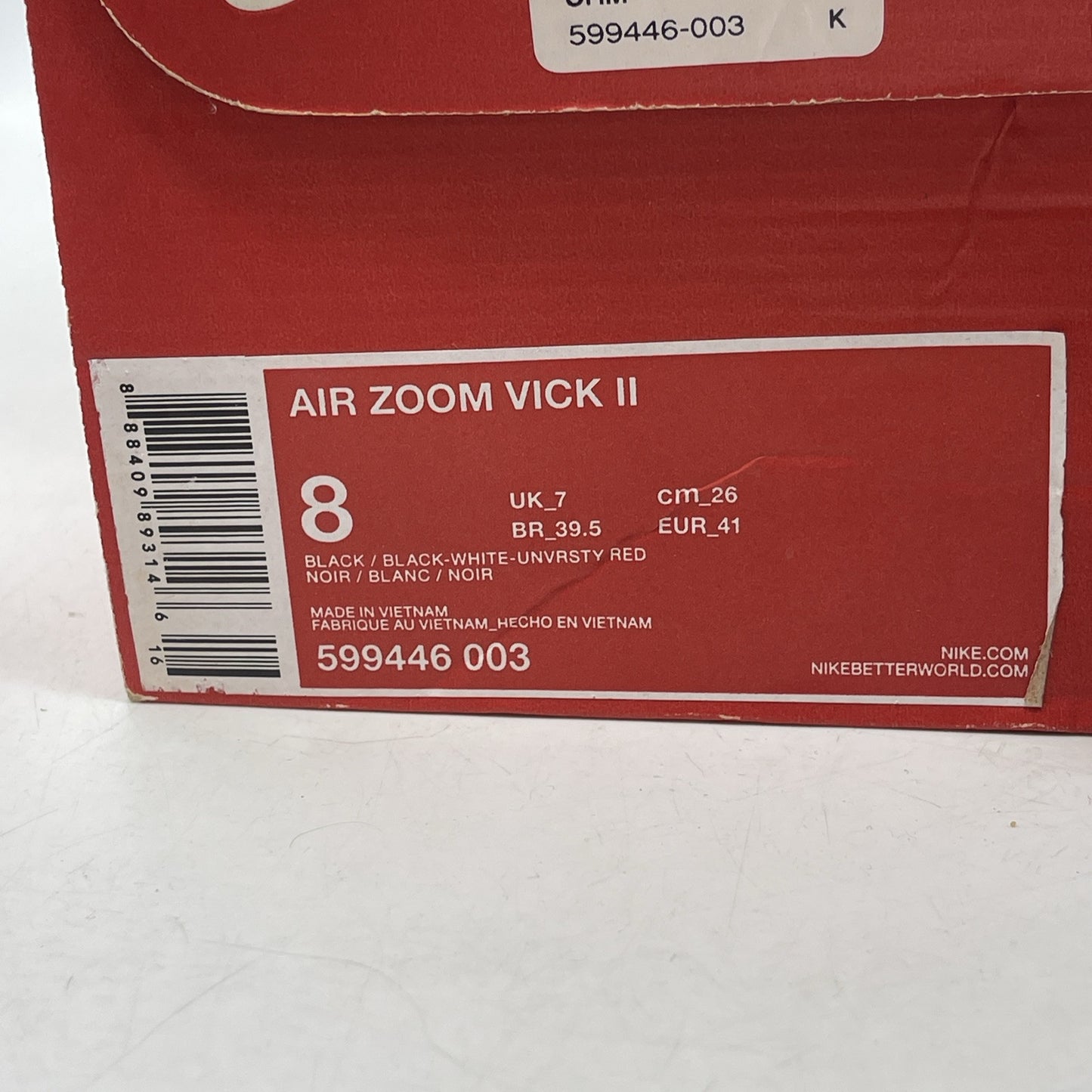 Size 8 - Nike Air Zoom Vick 2 Black White Red Suede Leather (599446-003)
