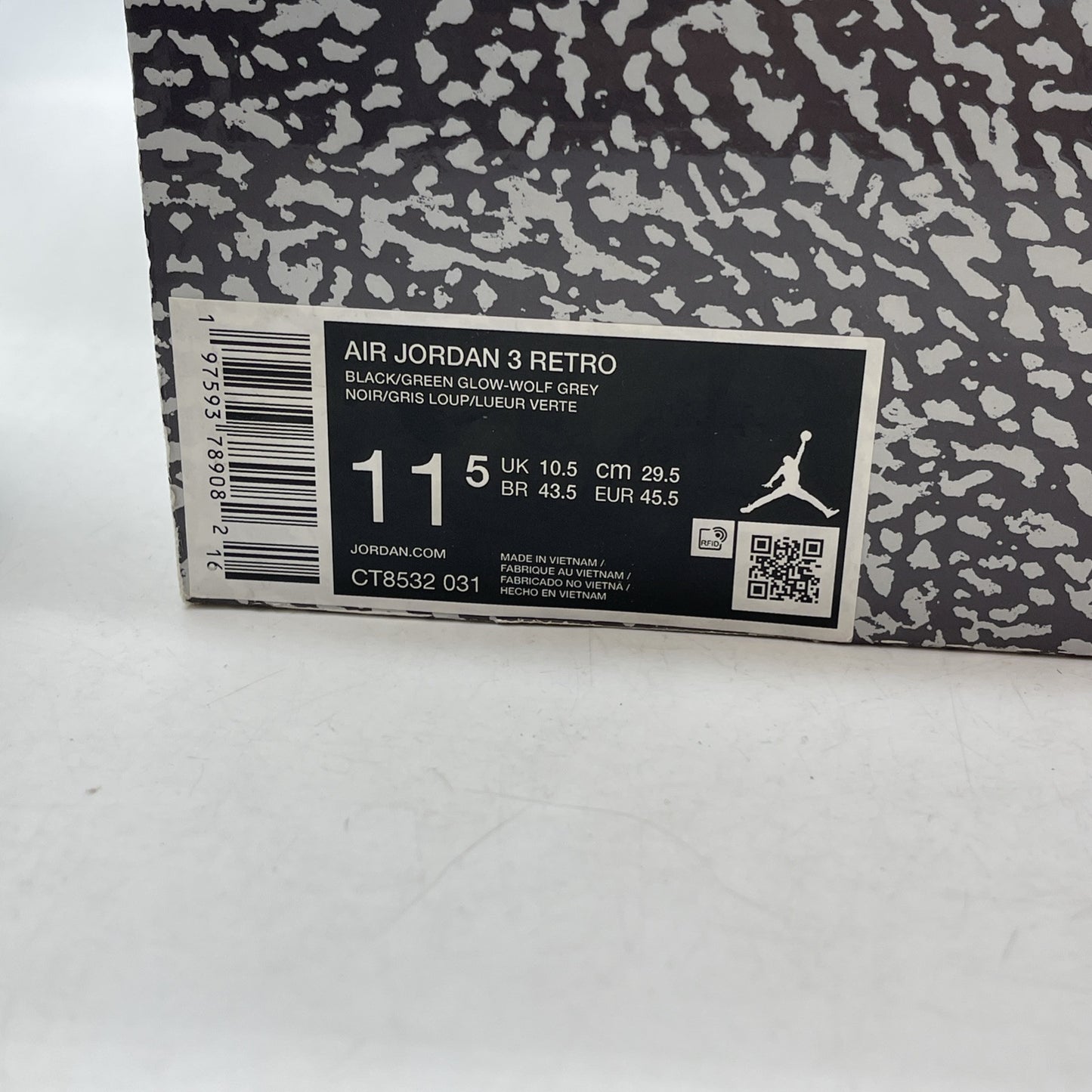 Size 11.5 - Air Jordan 3 Retro Green Glow Grey Black Suede Leather (CT8532-031)