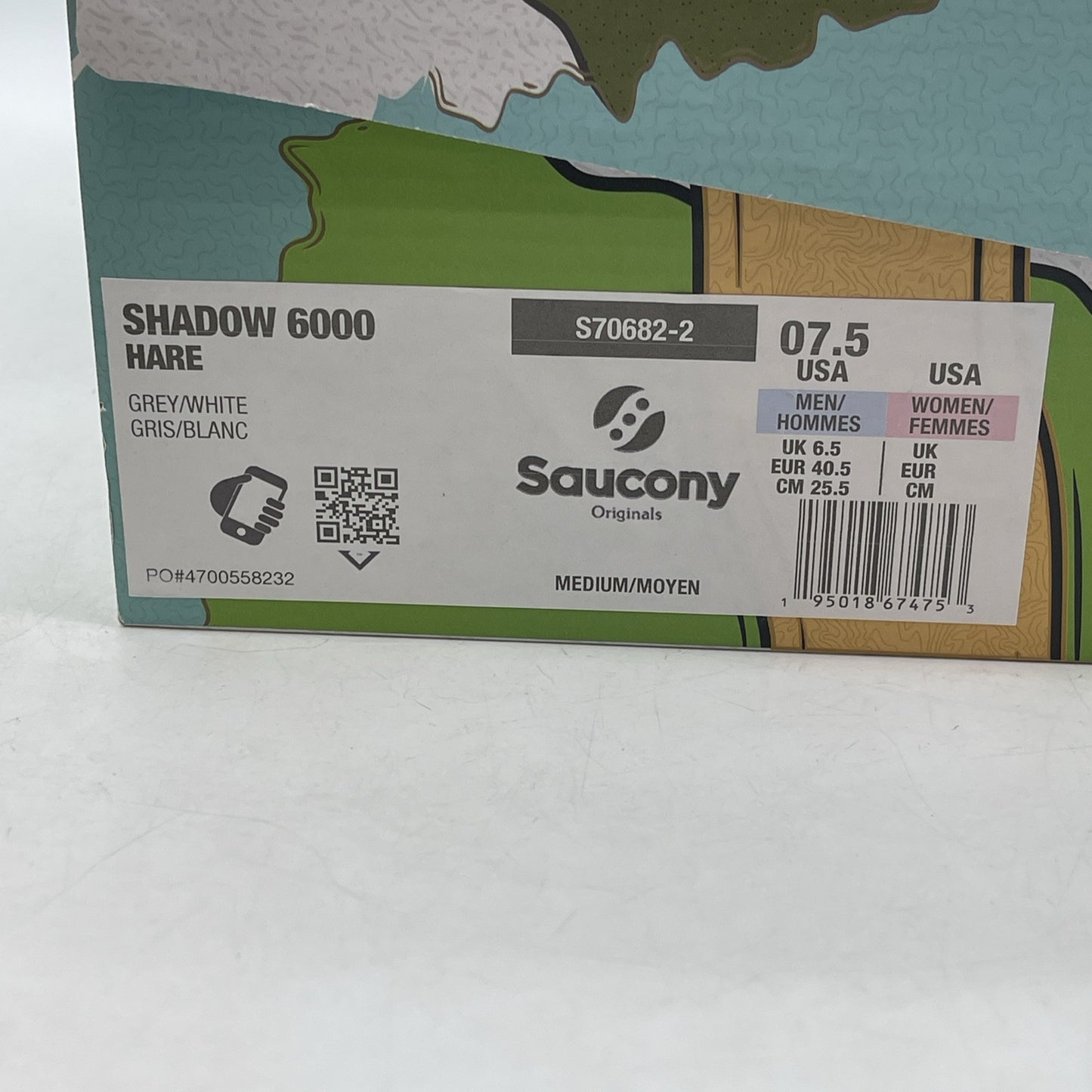 Size 8.5 - Saucony Maybe Tomorrow x Shadow 6000 Hare White Grey Suede (S70682-2)