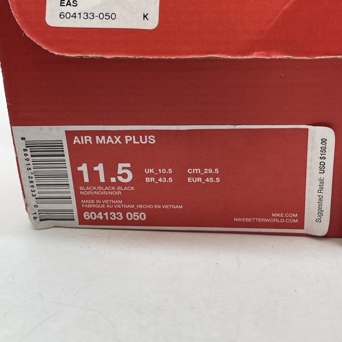 Size 11.5 - Nike Air Max Plus Low Triple Black Suede Leatger (604133-050)