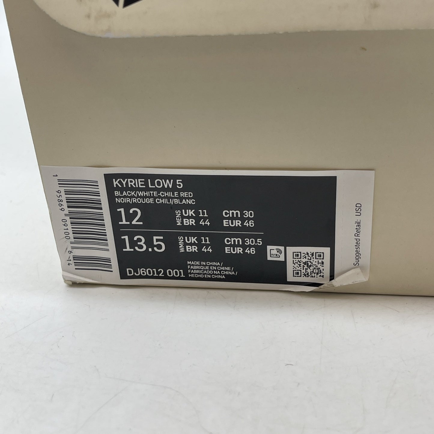 Size 12 - Nike Kyrie 5 Low Bred Black White Red Suede Leather (DJ6012-001)