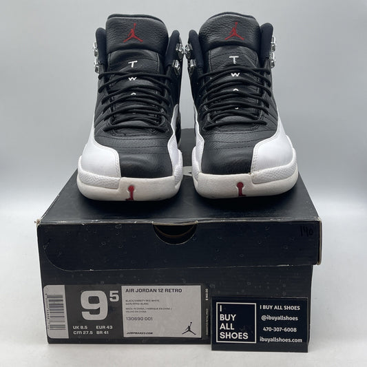 Size 9.5 - Air Jordan 12 Retro 2012 Playoff White Black Leather (130690-001)