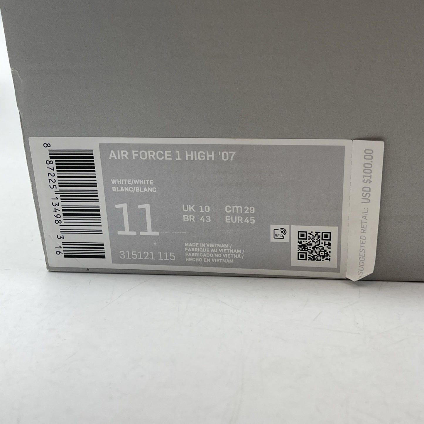 Size 11 - Nike Air Force 1 '07 High White Suede Leather (315121-115)