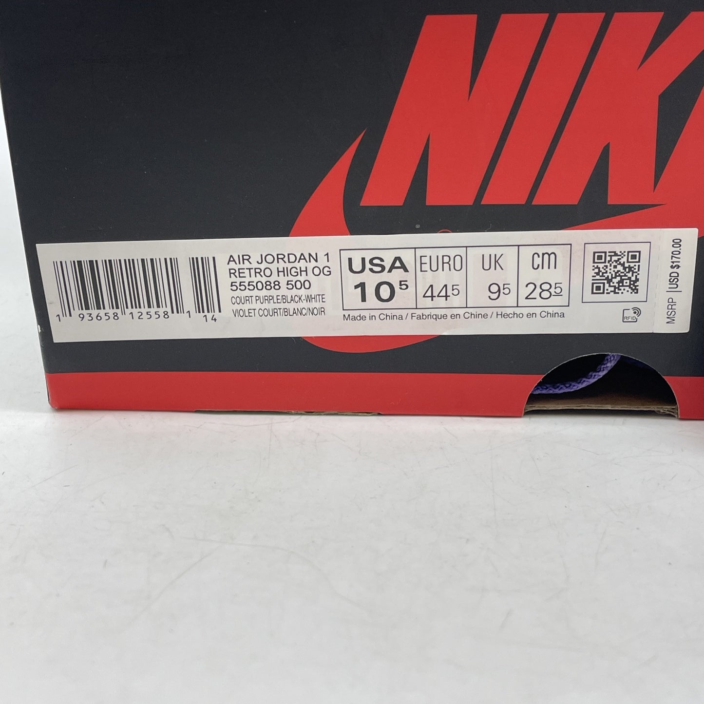 Size 10.5 - Jordan 1 Retro OG High Court Purple 2.0 Leather (555088-500)