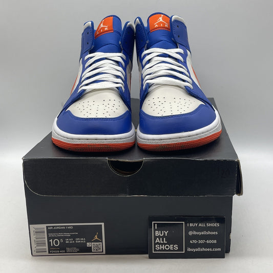 Size 10.5 - Jordan 1 Mid Knicks 2023 Blue White Orange Leather (FD1029-400)