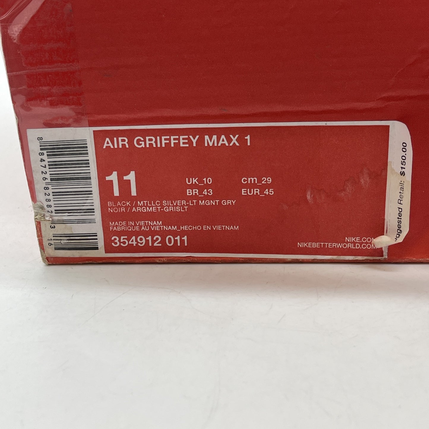 Size 11 - Nike Air Griffey Max 1 Black Metallic Suede Leather (354912-011)