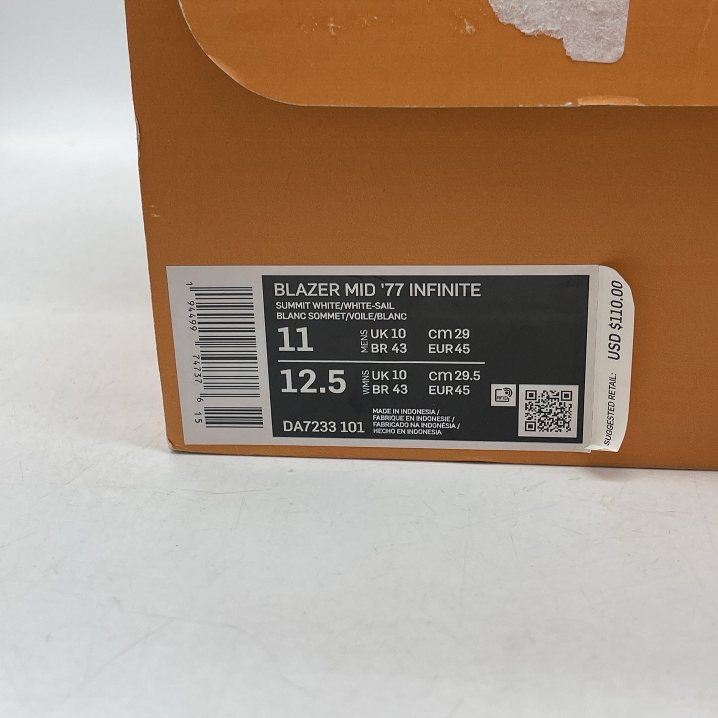 Size 11 - Nike Blazer '77 Infinite Mid Summit White Grey Leather (DA7233-101)