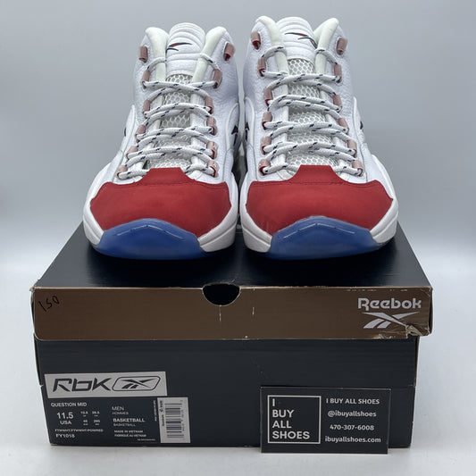 Size 11.5 - Reebok Question OG 2020 Mid Red Toe White Leather (FY1018)