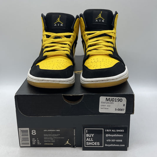 Size 8 - Air Jordan 1 Retro 2017 Mid New Love Yellow Black Suede (554724-035)