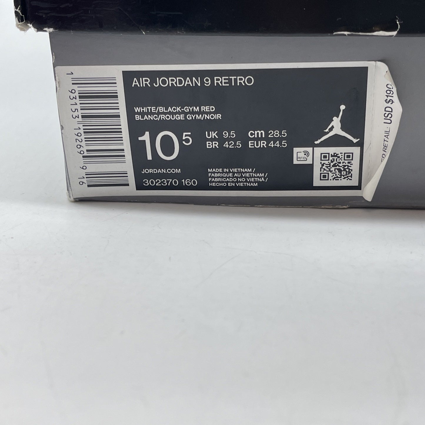 Size 10.5 - Air Jordan 9 Retro Gym Red White Black Leather (302370-160)