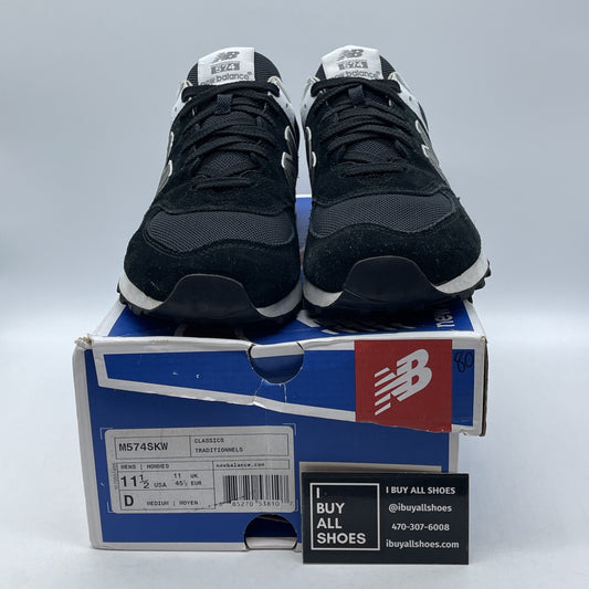 Size 11.5 - New Balance M574 Black White Silver Suede Leather (M574SKW)