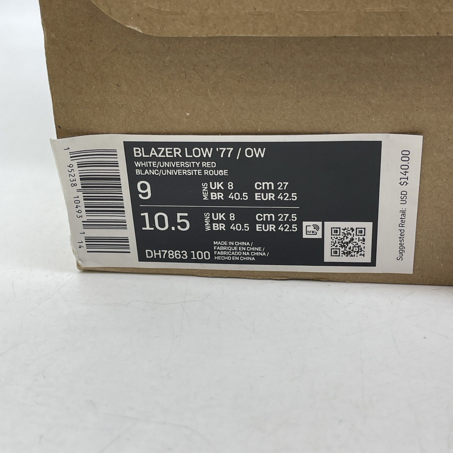 Size 9 - Nike Off-White x Blazer Low White University Red White (DH7863-100)