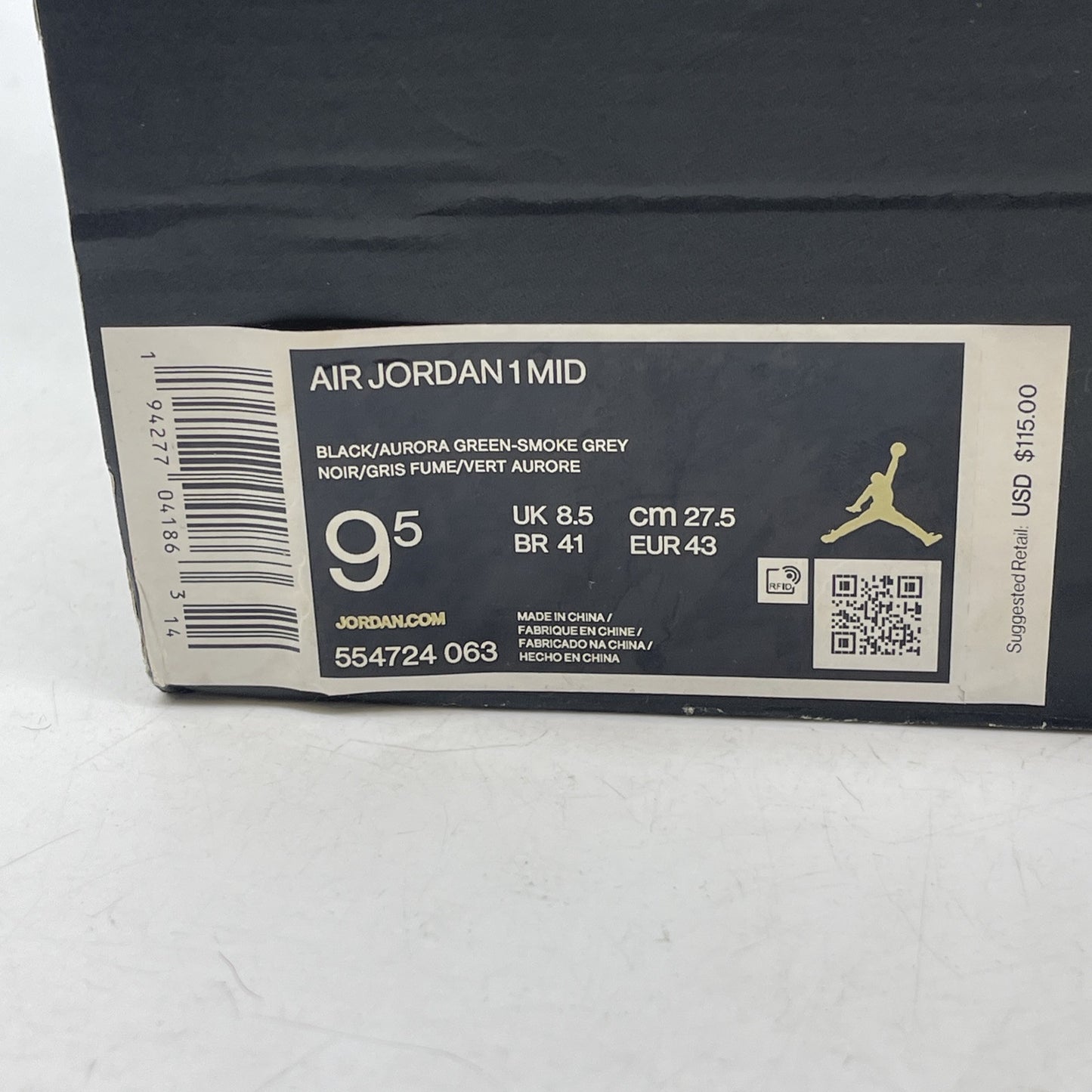 Size 9.5 - Air Jordan 1 Mid Grey Aqua Black Leather (554724-063)
