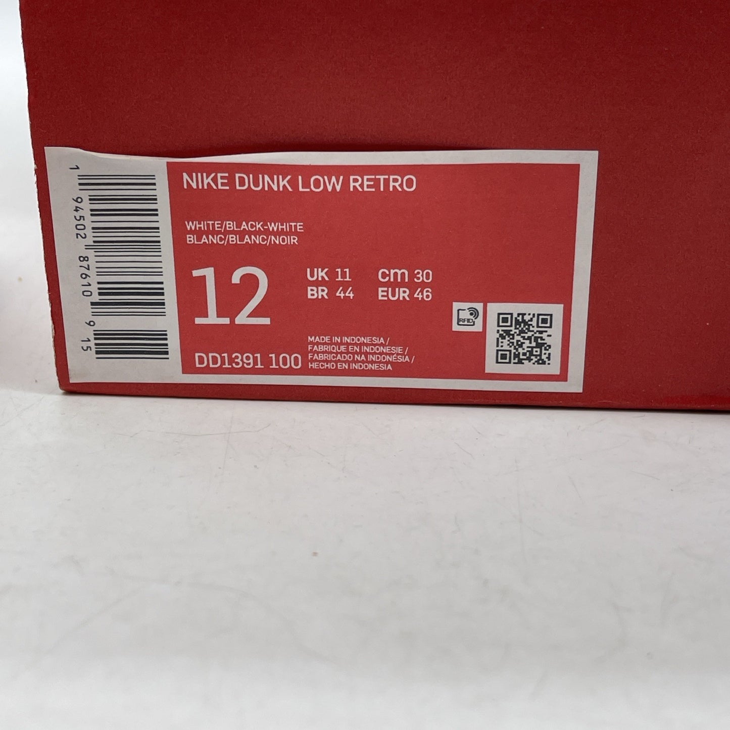 Size 12 - Nike Dunk Low Black White Leather (DD1391-100)