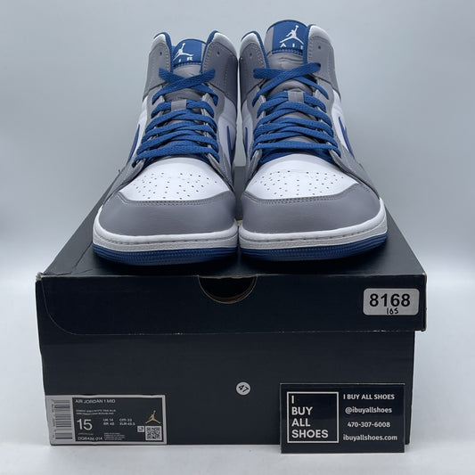 Size 15 - Jordan 1 Mid Cement True Blue White Grey Leather (DQ8426-014)