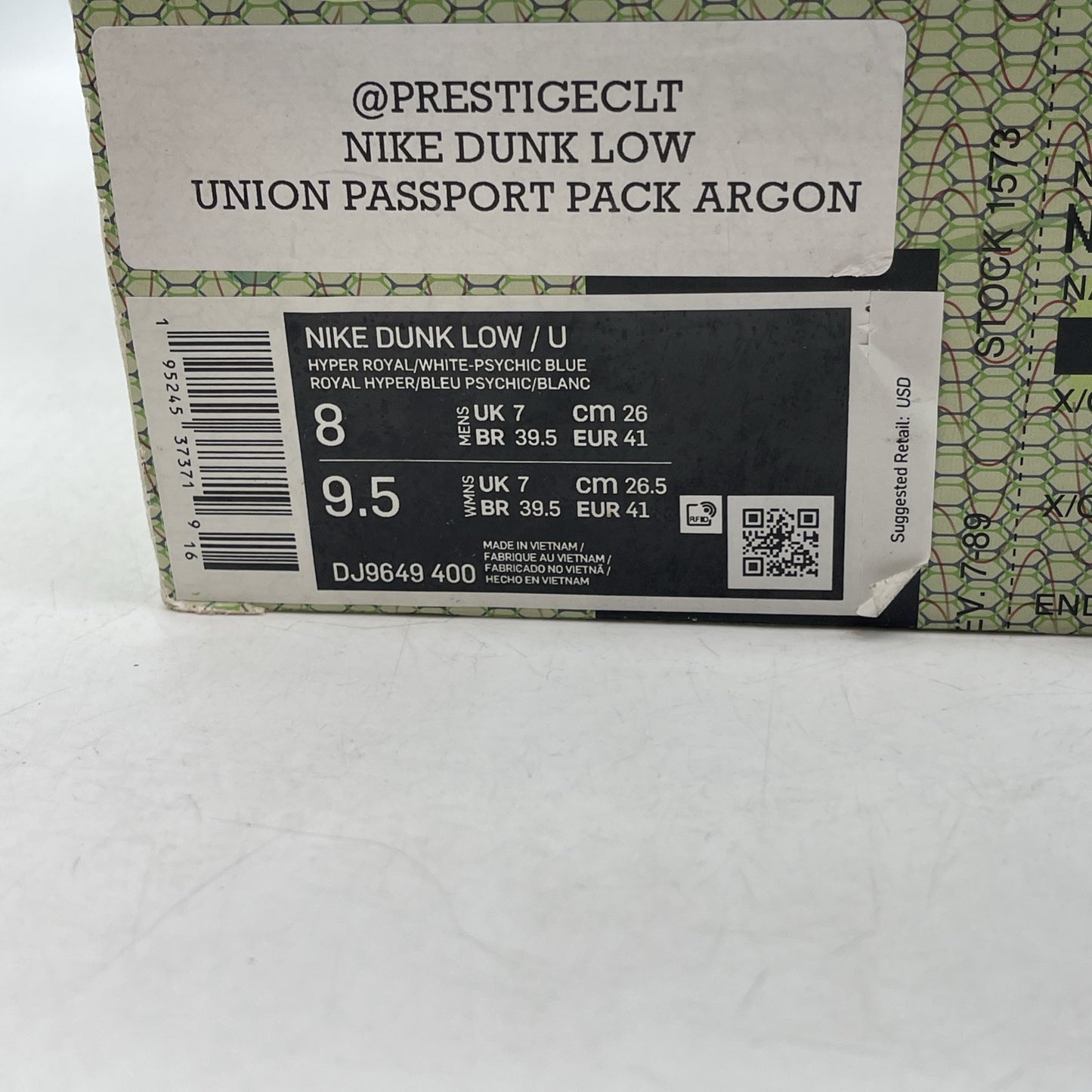 Size 8 - Nike Dunk Low x Union LA Passport Pack - Argon Suede (DJ9649-400)