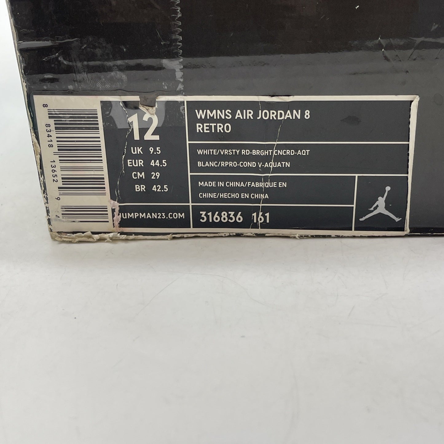 Size 12W - Air Jordan 8 Retro White Aqua Grey Leather (316836-161)
