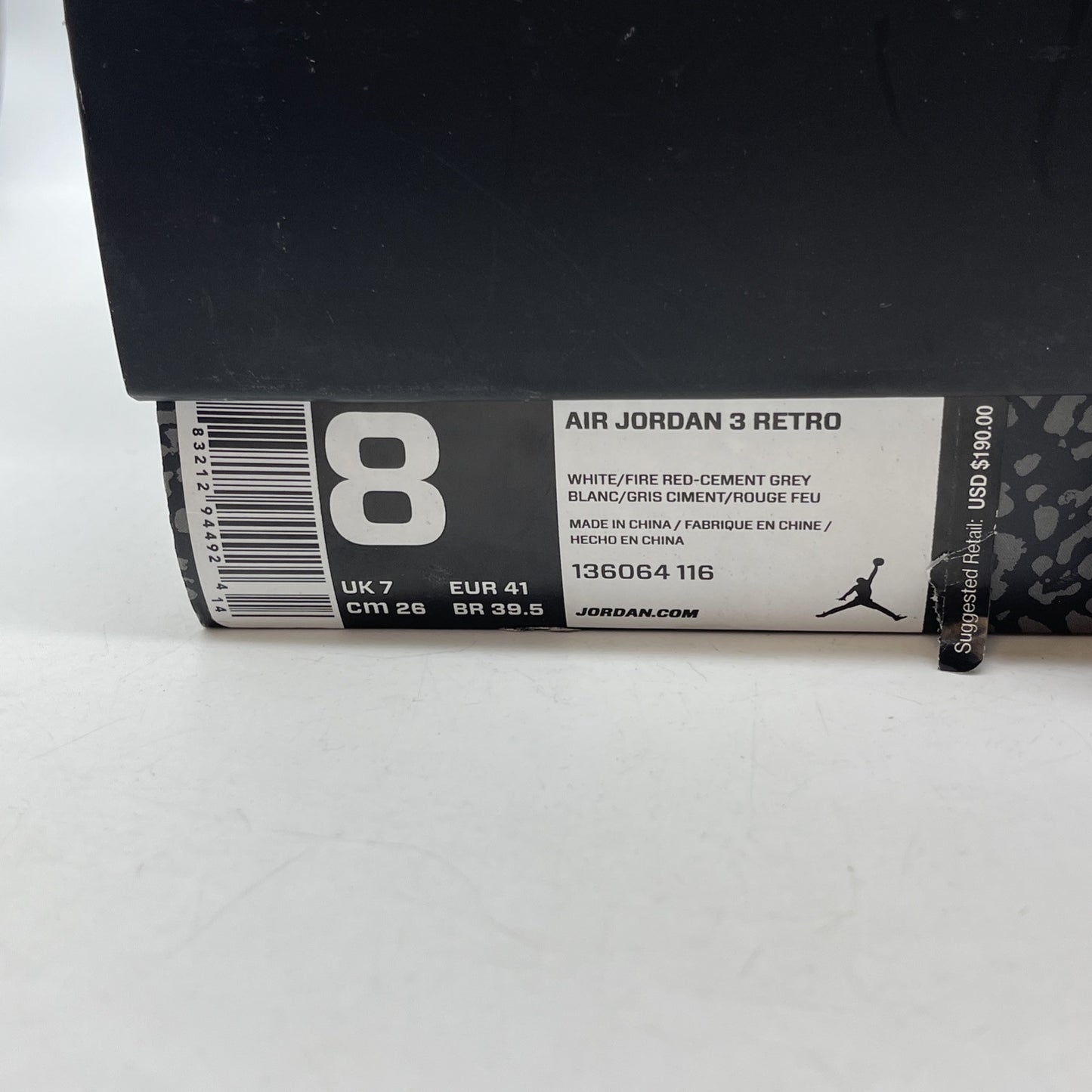 Size 8 - Jordan 3 Retro Hall of Fame white Grey Leather Suede (136064-116)