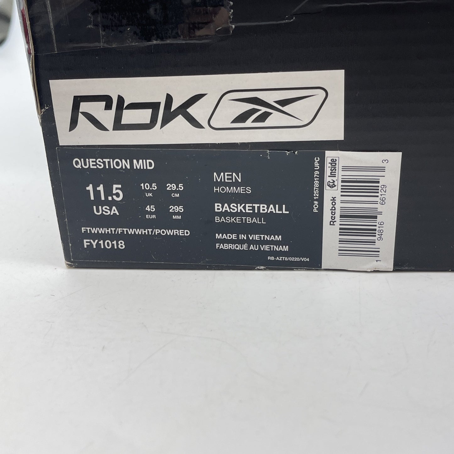 Size 11.5 - Reebok Question OG 2020 Mid Red Toe White Leather (FY1018)